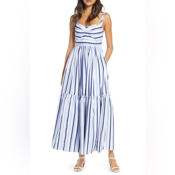 J. Crew Dresses & Skirts - J. Crew Shirting Stripe Tiered Maxi Dress Multi Blue | 100% Cotton | Size 10